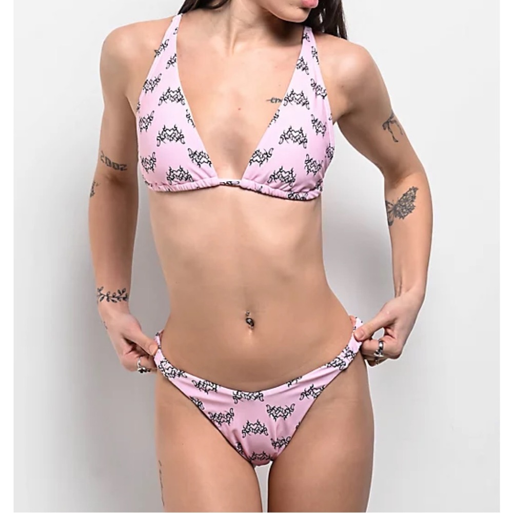 Pink Heart Flame Bikini Set